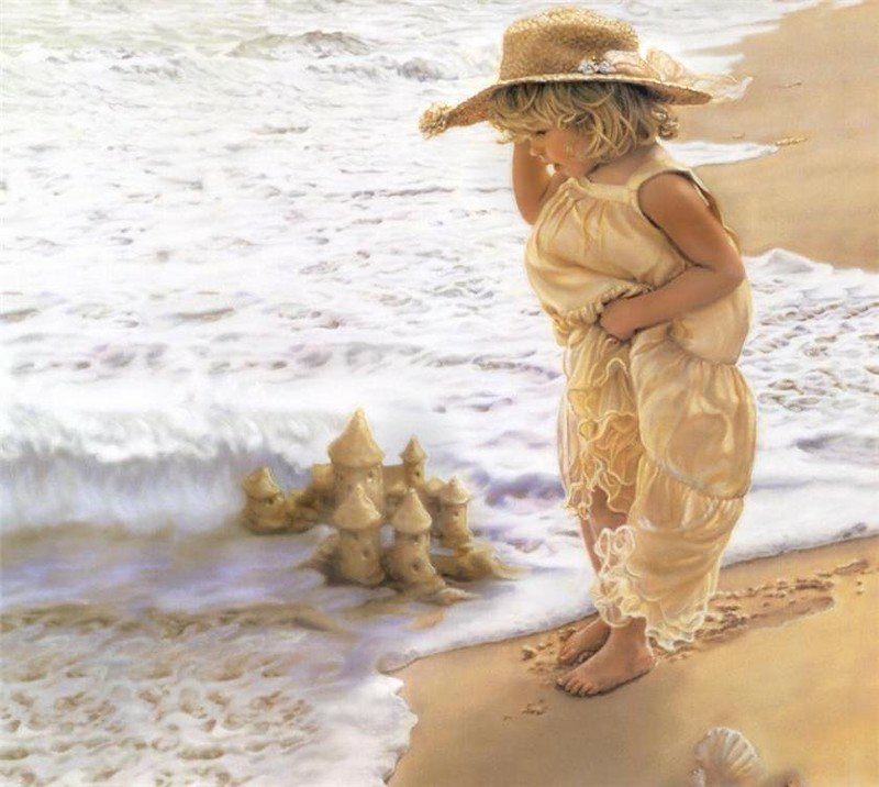 На берегу - дети, море, природа, вода, девочка - оригинал