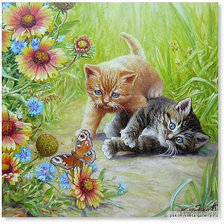 Схема вышивки «Котята и бабочка»