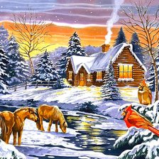 Схема вышивки «зимняя картина»