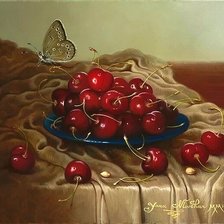 Схема вышивки «Вишни и бабочка»