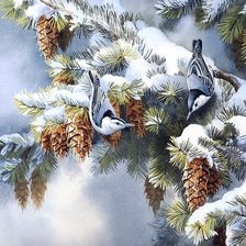 Схема вышивки «Птицы зимой»