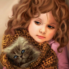 Схема вышивки «девочка с котом»