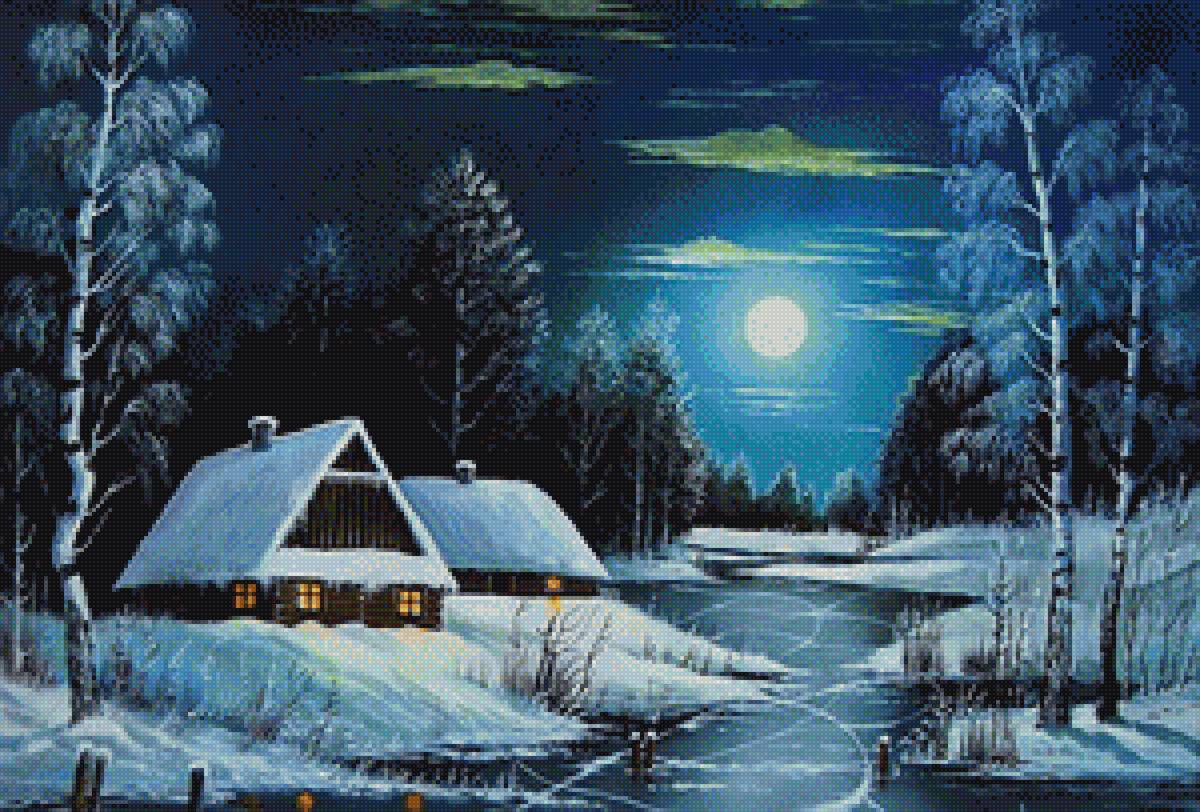 Зимняя ночь - деревня, снег, россия, ночь, зима - предпросмотр