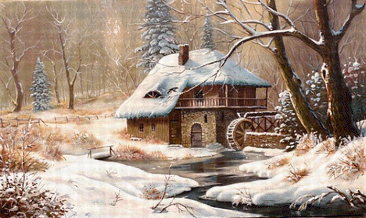 №1408243 - мельница, зима, пейзаж - предпросмотр