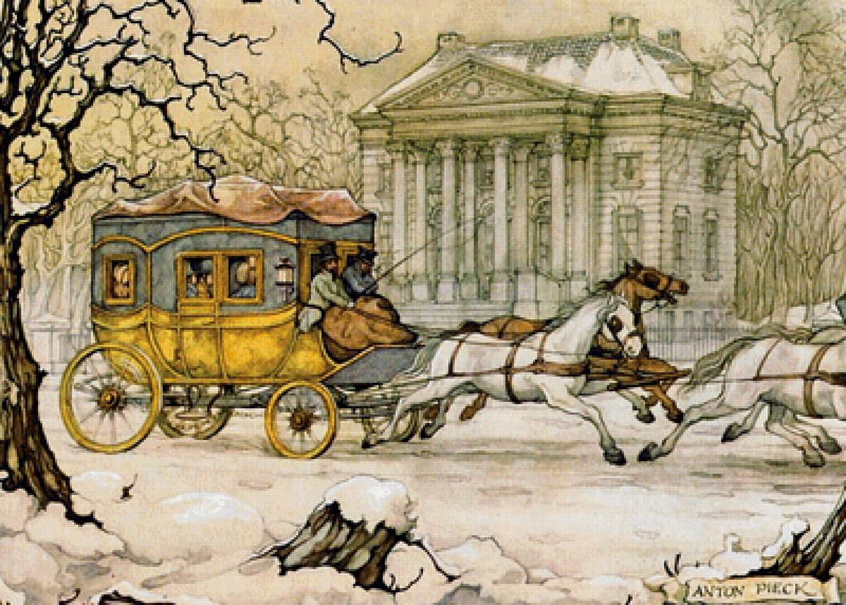 зимний экипаж - зима, картина, живопись, снег - предпросмотр