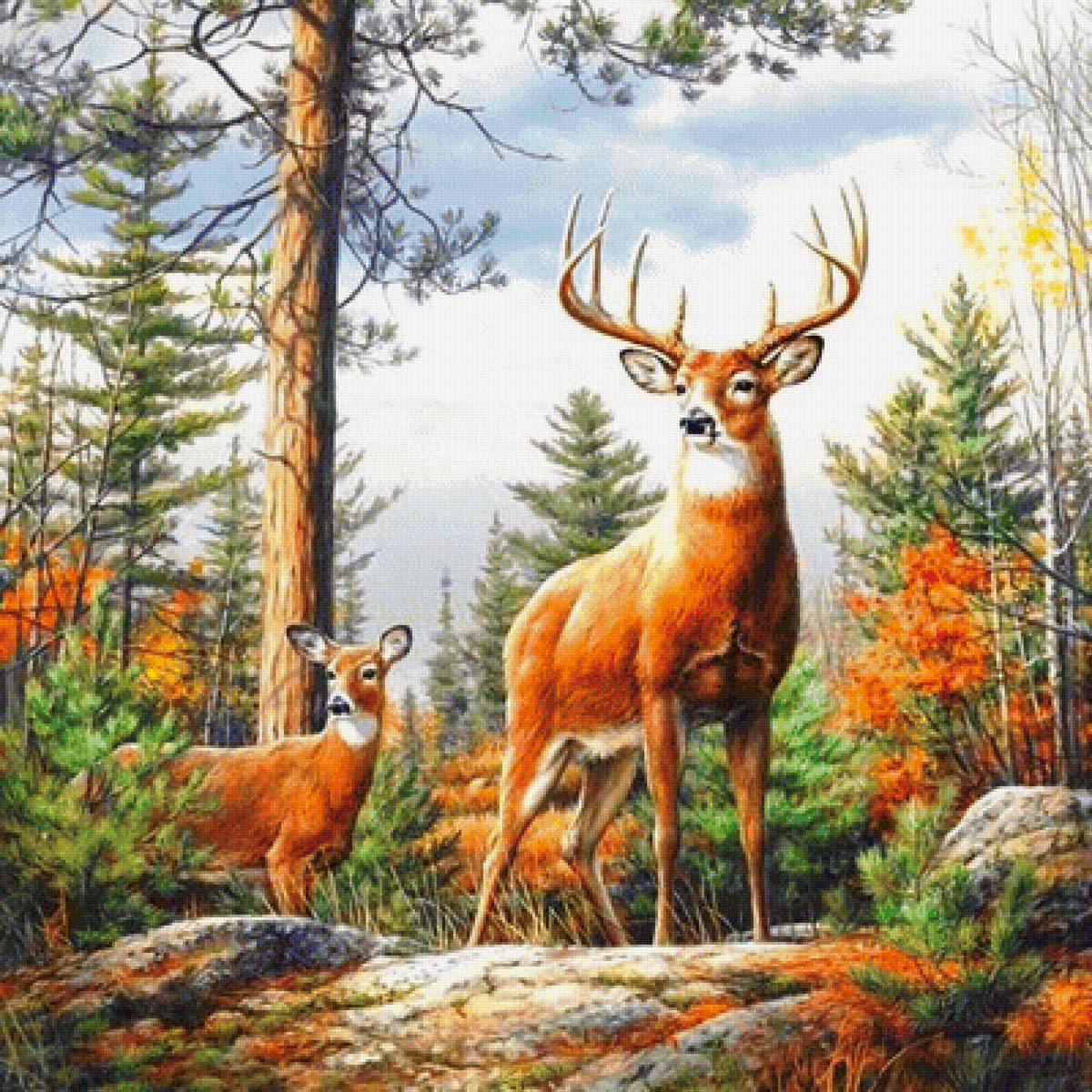 олени - пейзаж, природа, животные - предпросмотр