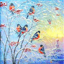 Схема вышивки «Снегири на рябине»