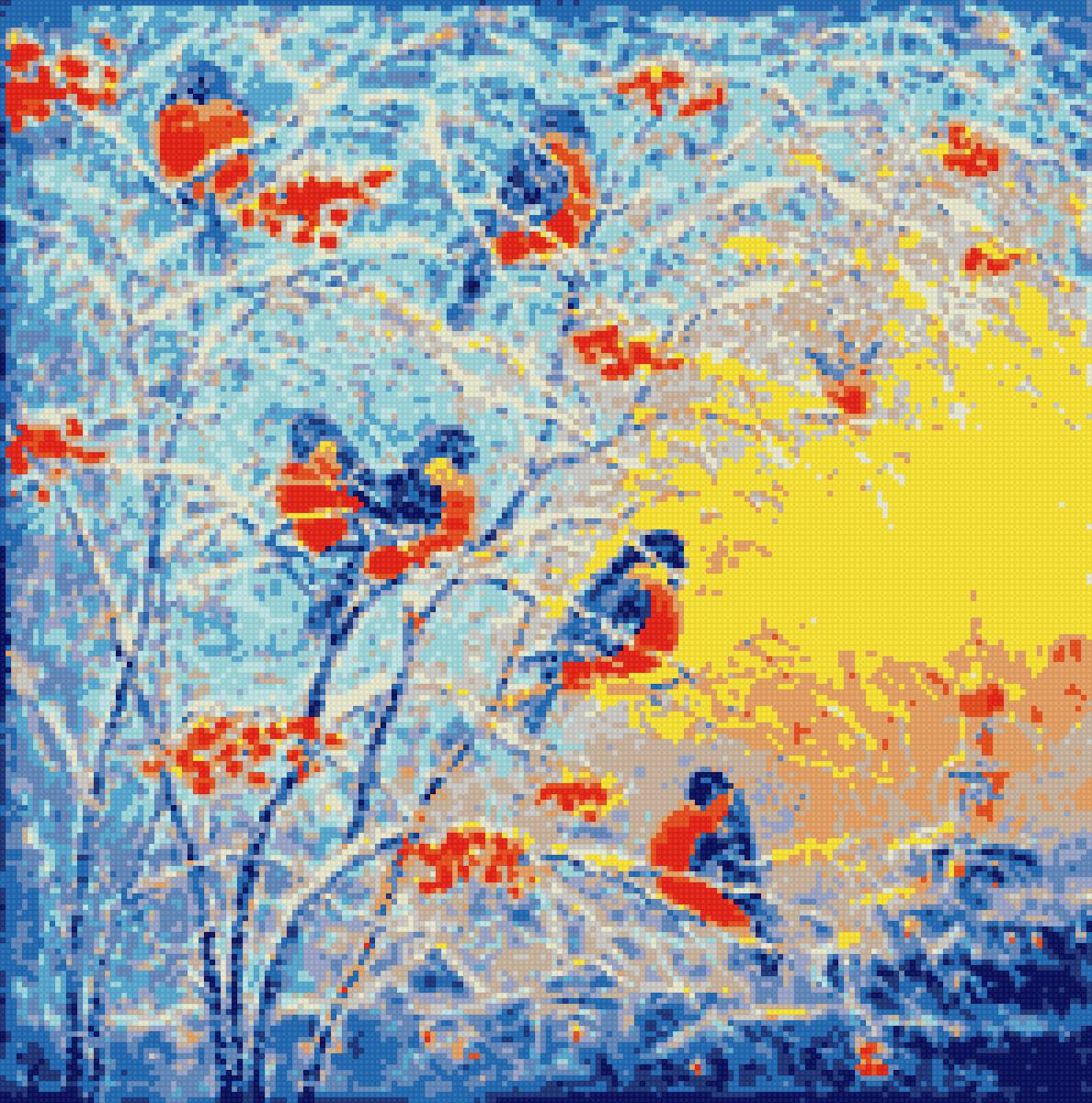 Снегири на рябине - снегири, рябина - предпросмотр