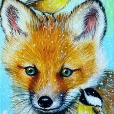 Схема вышивки «лисенок и синички»