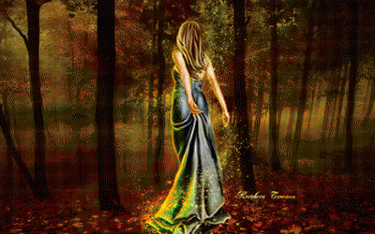 девушка в лесу - лес, спина, фентези, девушка - предпросмотр