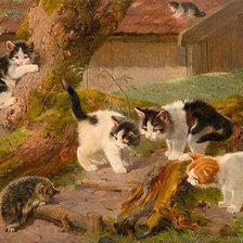 Схема вышивки «Котята и страшный зверь»