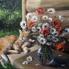 Схема вышивки «котик на заваленке»