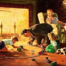 Схема вышивки «Семья у камина, домашний уют»