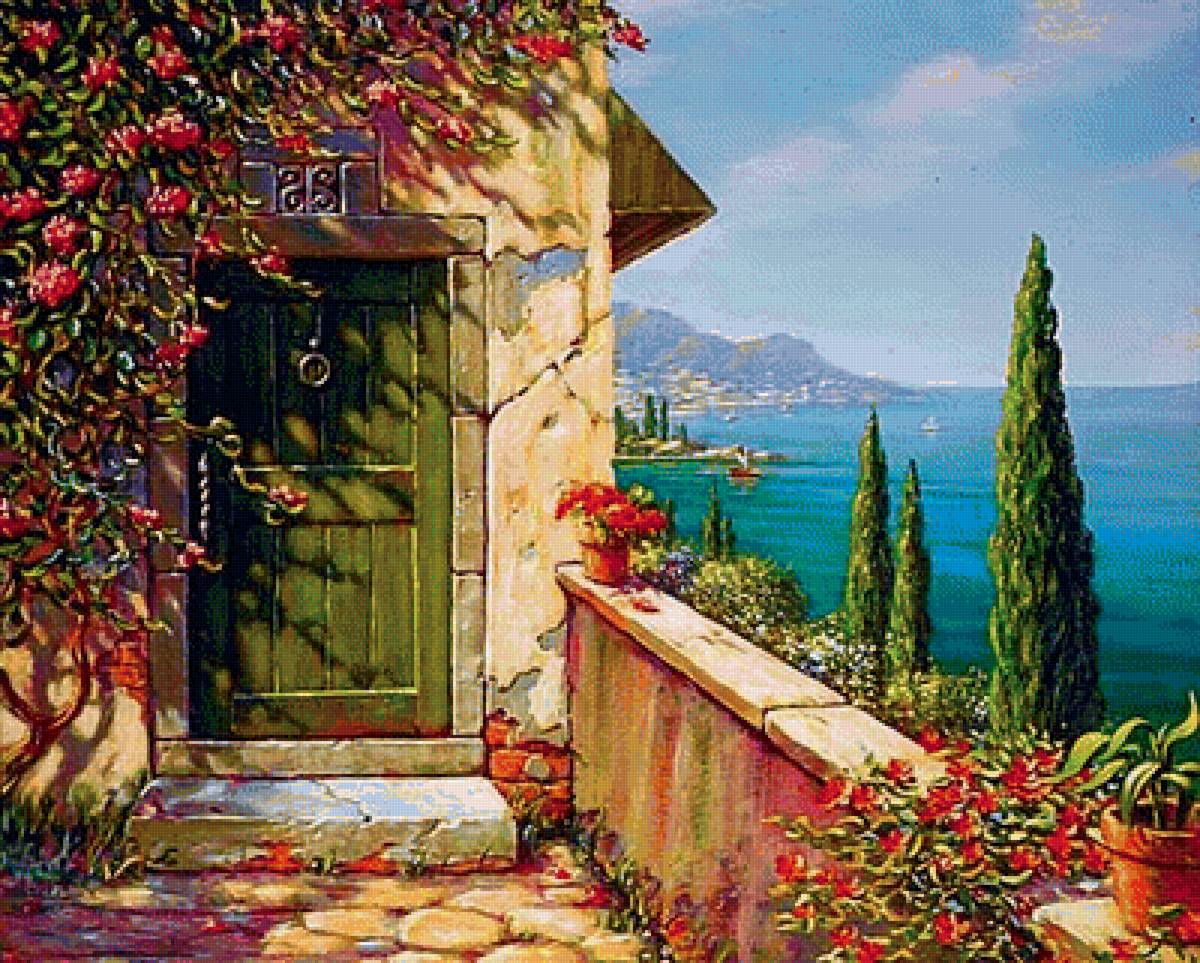 дом у моря - дом, картина, пейзаж, природа - предпросмотр