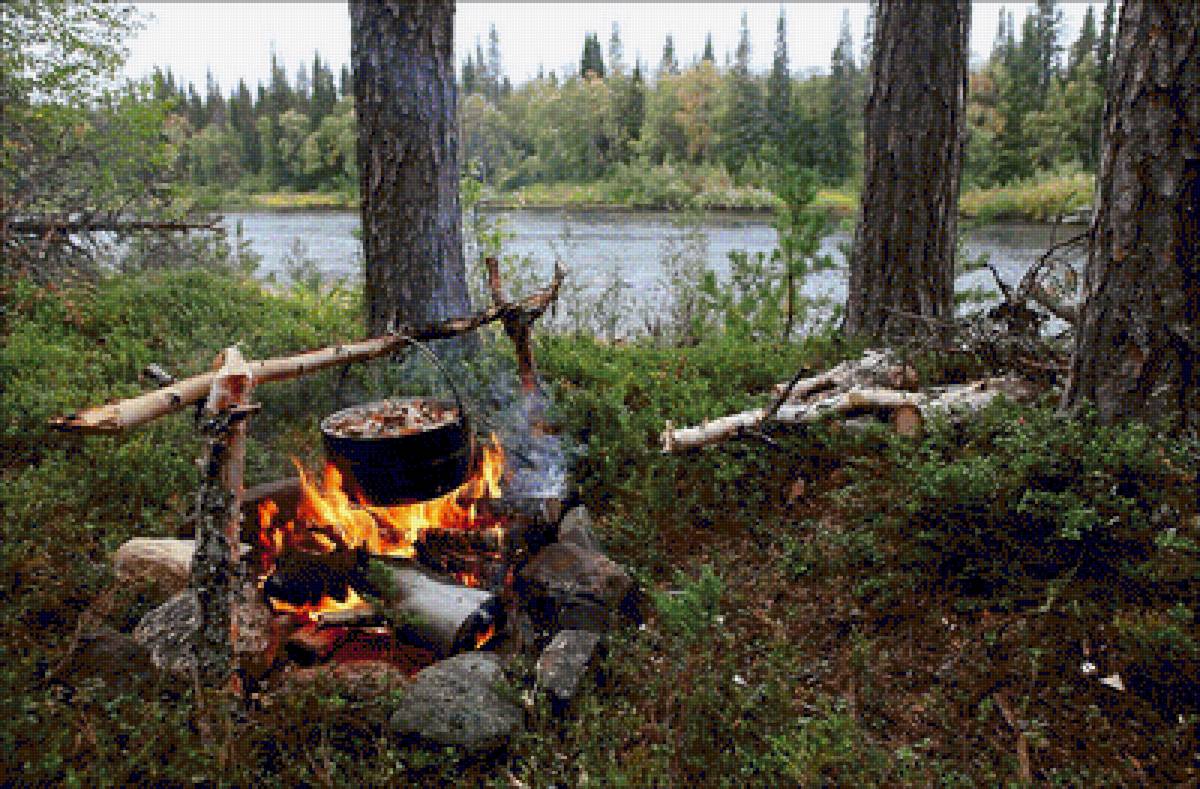 на привале - костер.река.лес - предпросмотр