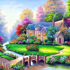 Схема вышивки «дом с мостиком»