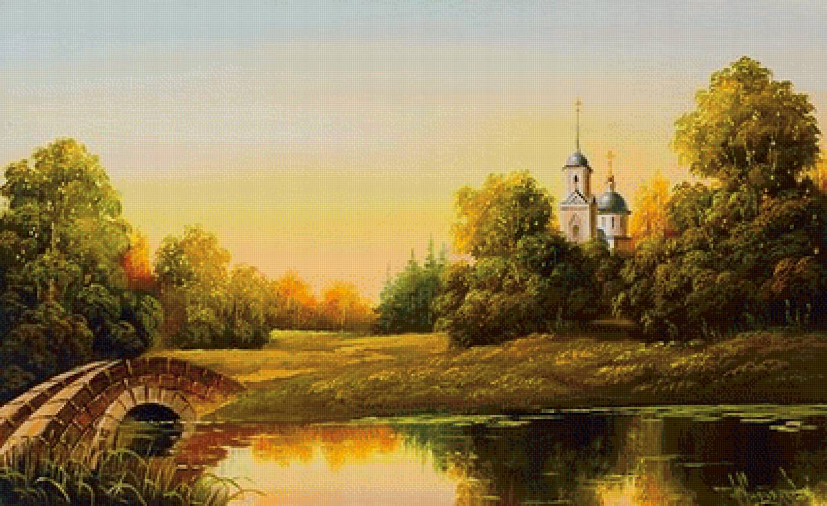 летний вечер - картина, природа, пейзаж - предпросмотр