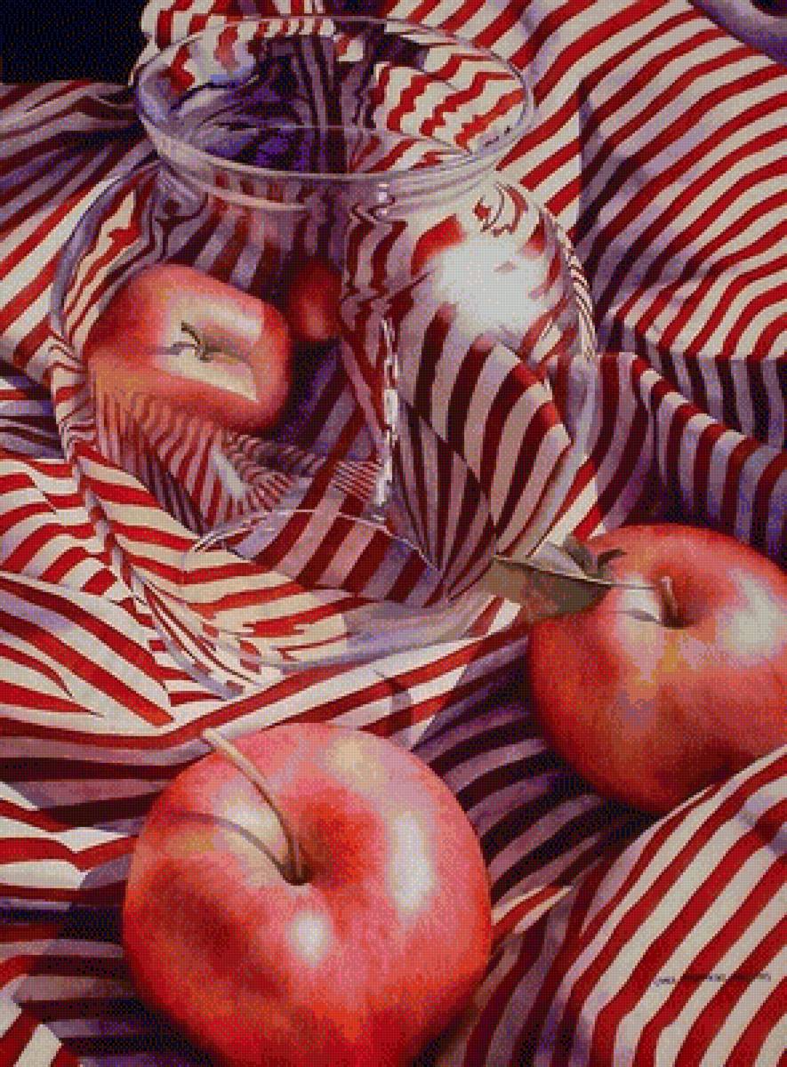 Яблоки, кувшин и полоска - яблоки, лето, кувшин, натюрморт, стекло - предпросмотр