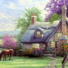 Схема вышивки «Домик лошадки природа»