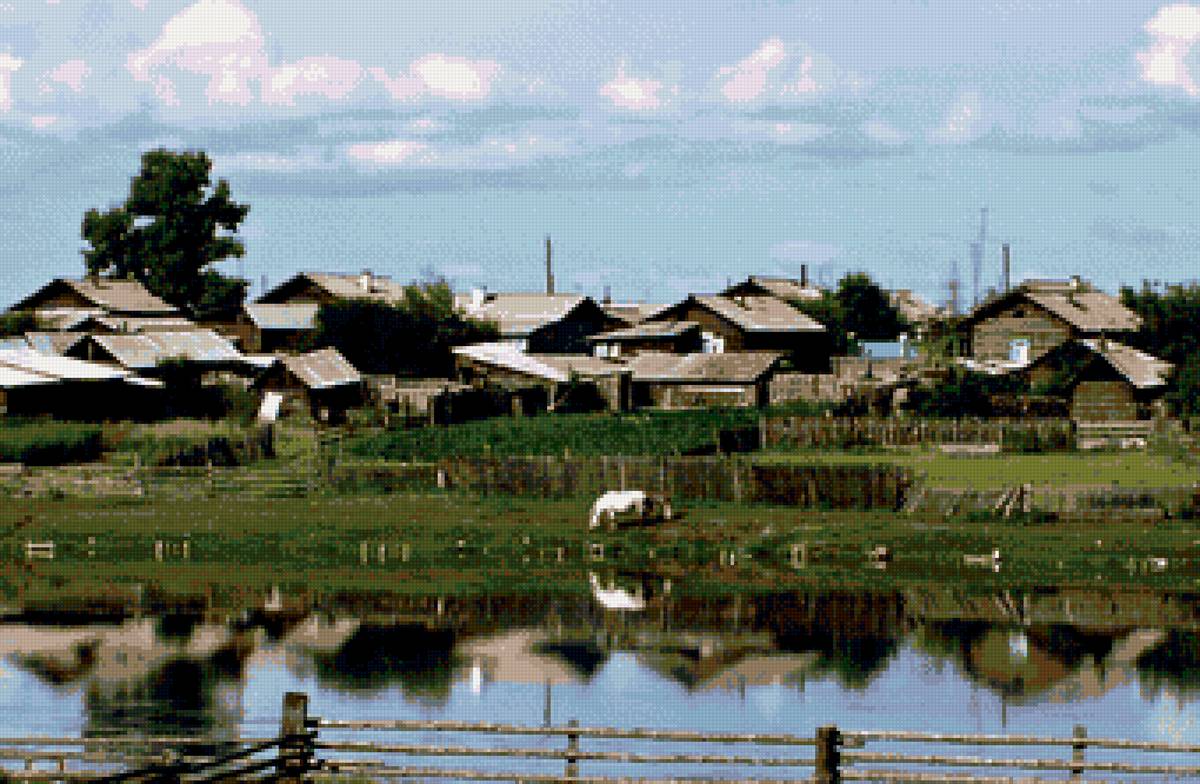 село - дома, село, лошадь, деревня, речка - предпросмотр
