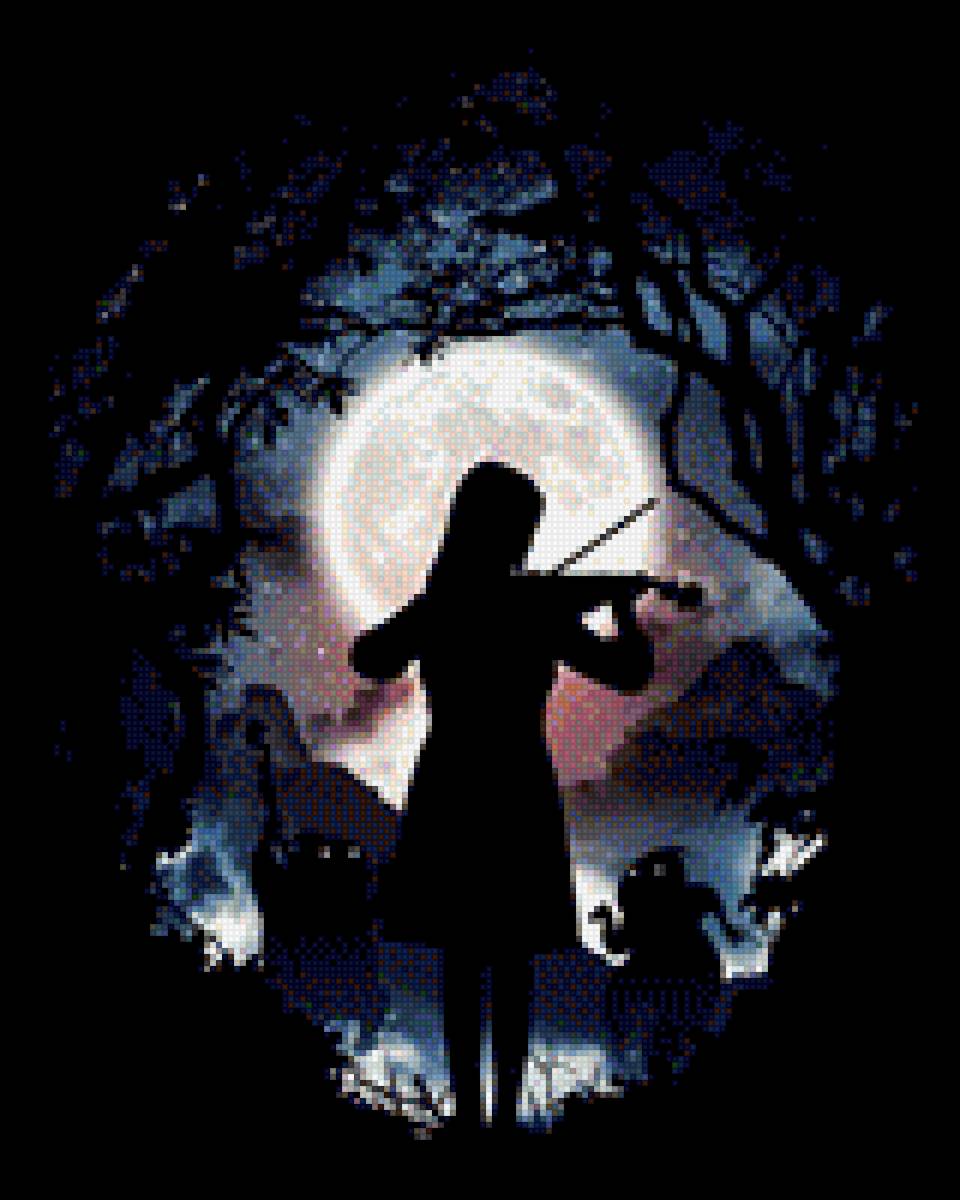 Музыка при луне - лес, девушка, музыка, мистика - предпросмотр