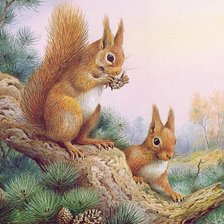 Схема вышивки «Белочки на дереве»