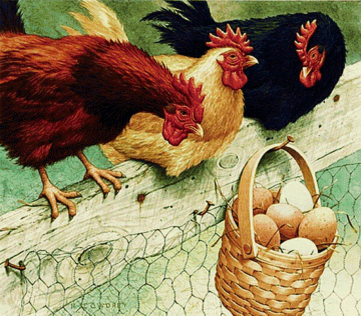 Куры - вышивка крестом - предпросмотр