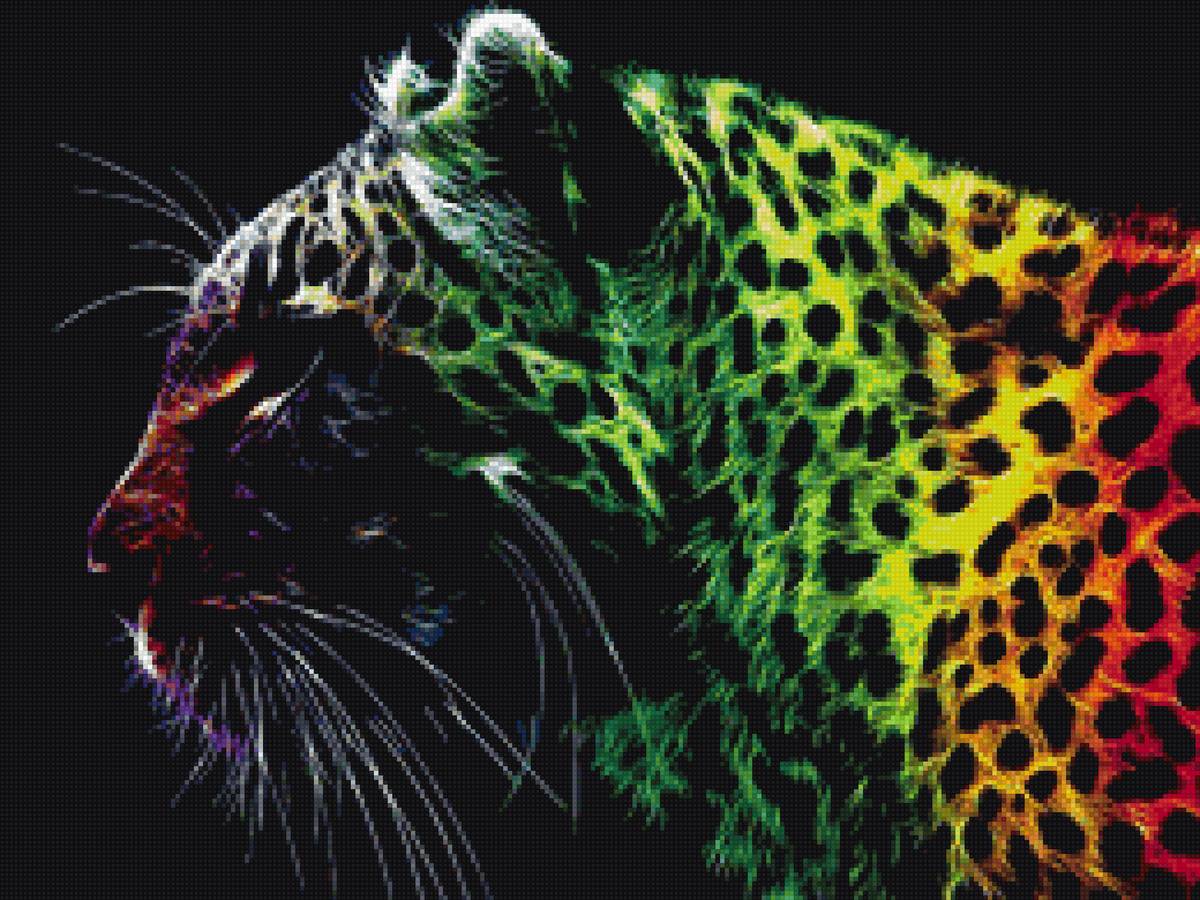 Разноцветный леопард - леопард, яркие цвета, краски - предпросмотр