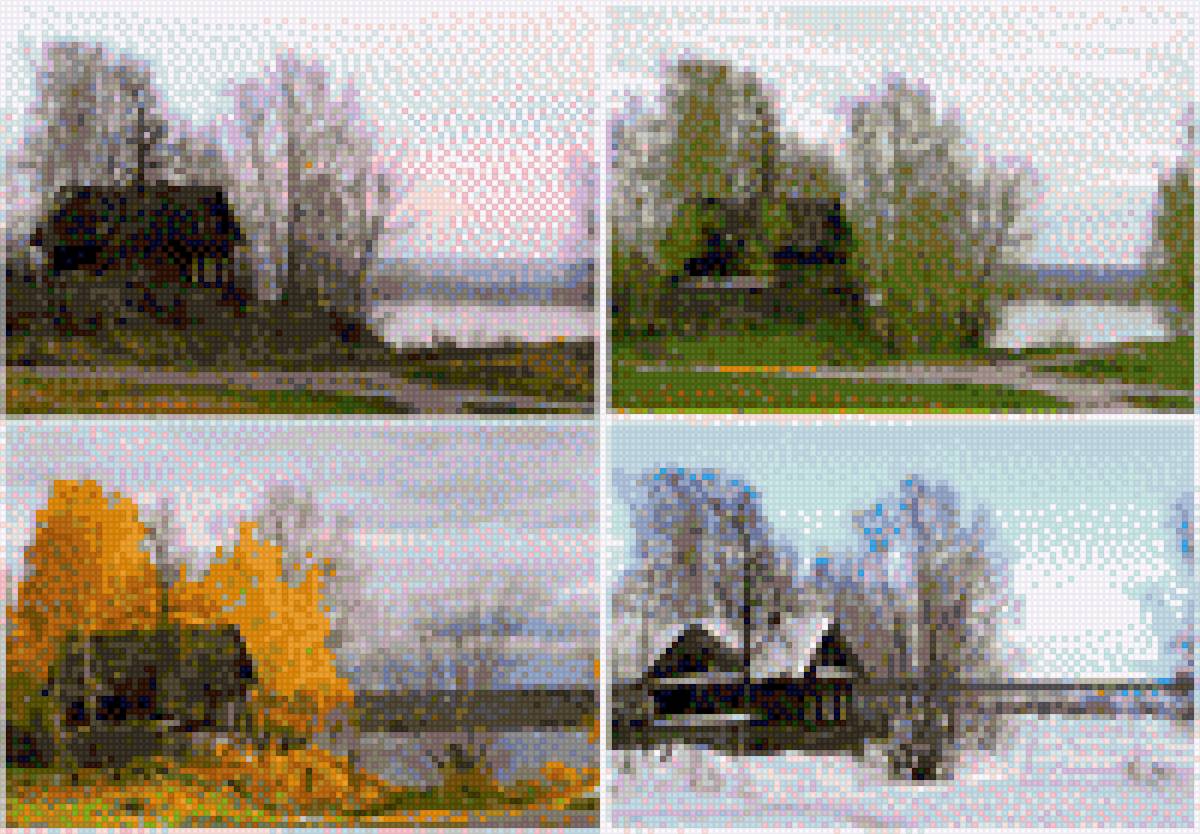 времена года - зима, лето, домик, весна, осень - предпросмотр