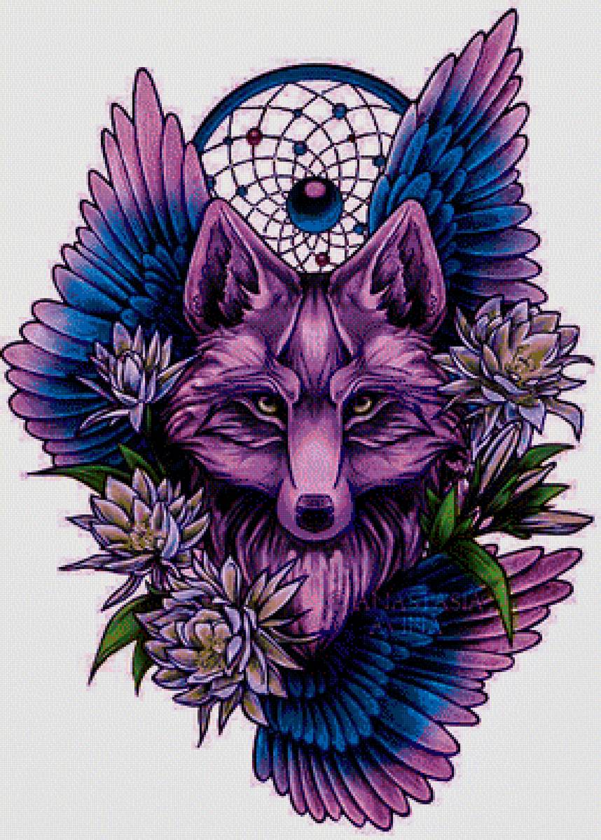 Ловец снов и волк - ловец, волк, фиолетовый, ловец снов - предпросмотр