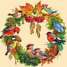 Схема вышивки ««Венок "Птички"»»