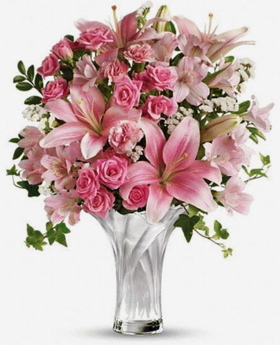 цветы в вазе - лилии, розы, цветы - предпросмотр