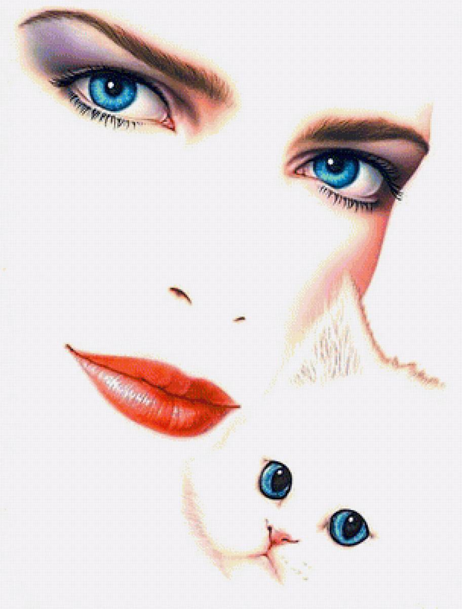 женщина и кошка - котенок, девушка, женщина, кошка, кот, лицо - предпросмотр