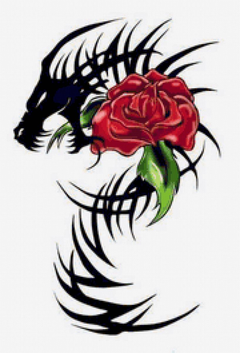 Дракон с цветком - тату, дракон, цветок - предпросмотр