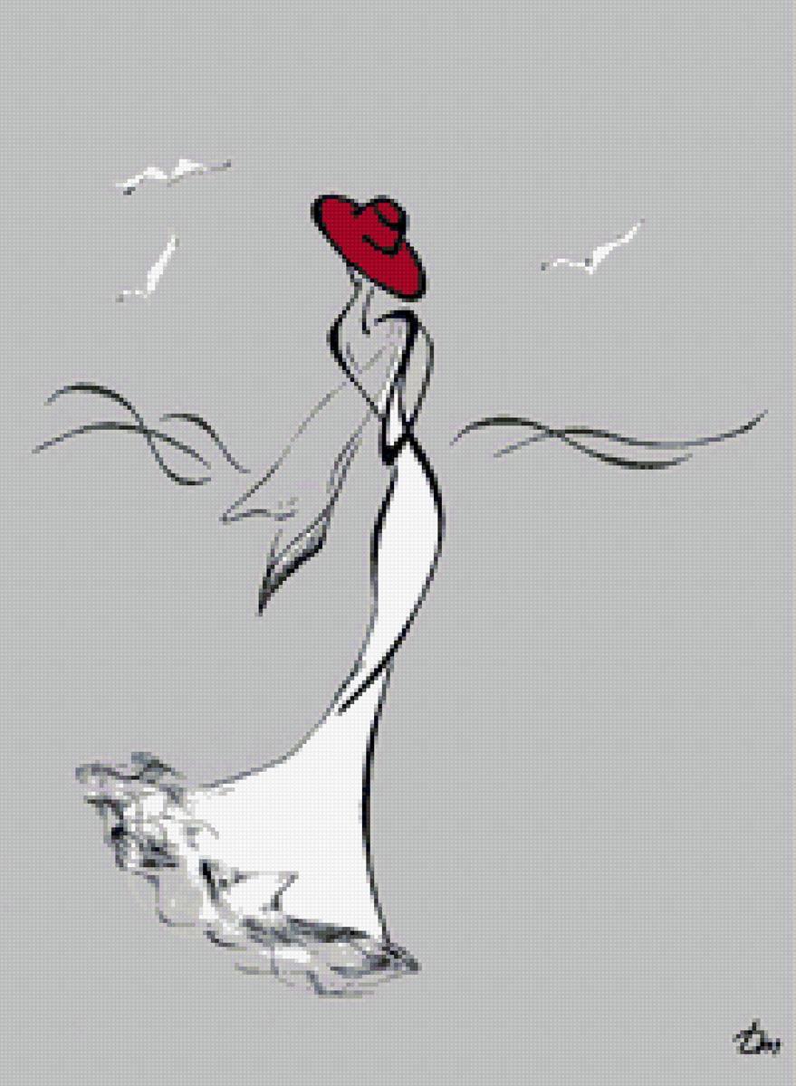 На побережье. - графика, девушка - предпросмотр