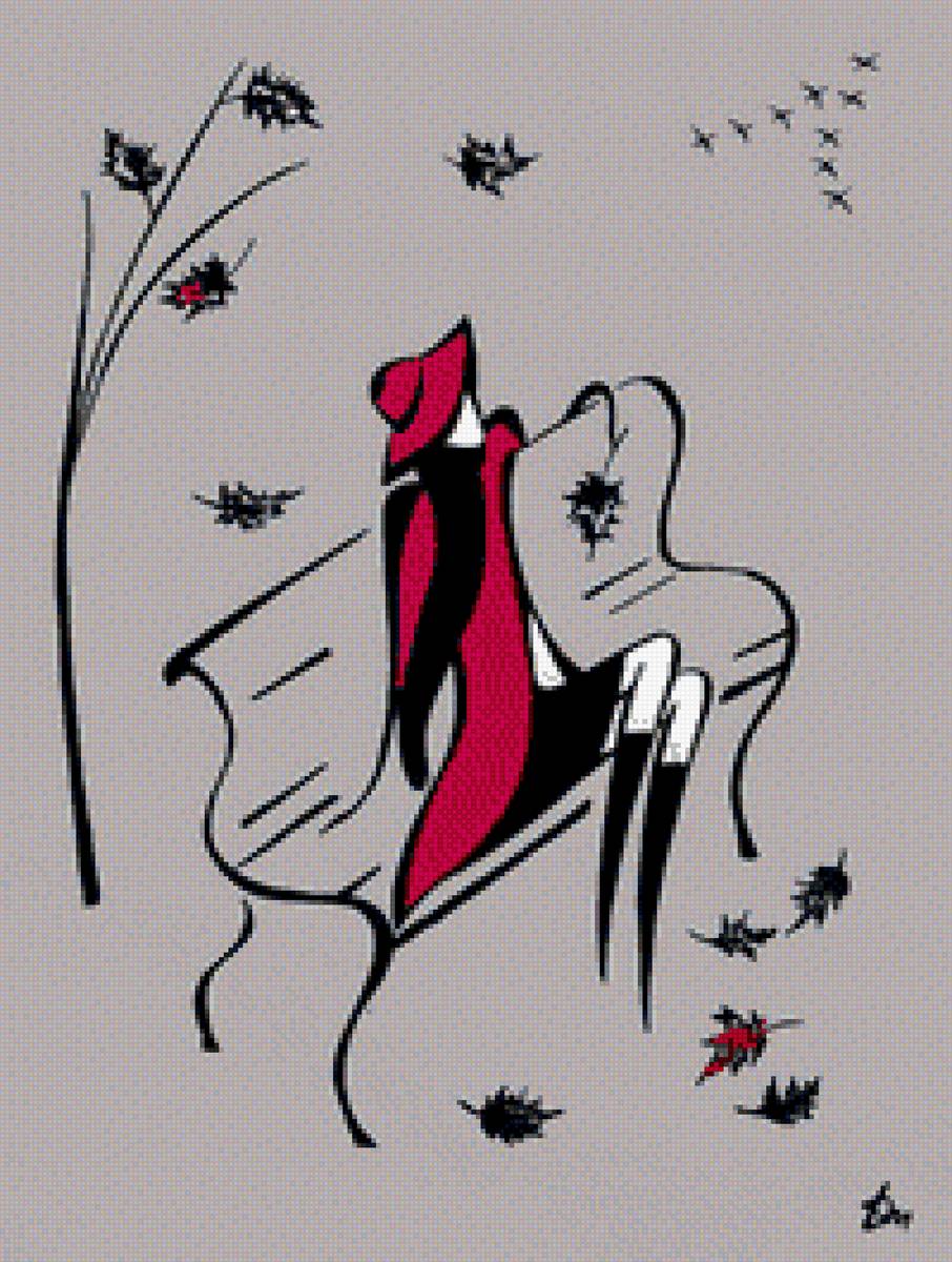 Осенняя пора. - девушка, графика, осень - предпросмотр