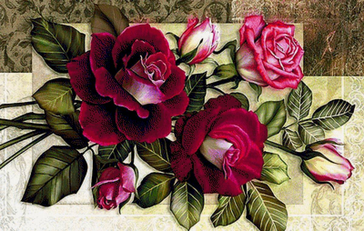 Розы - вышивка крестом - предпросмотр