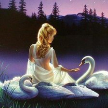 Схема вышивки «Девушка с лебедями»