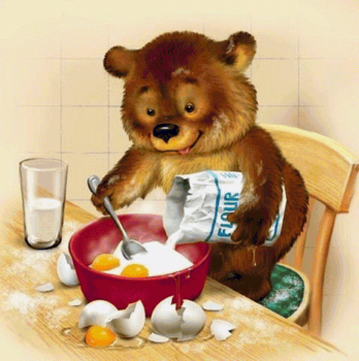 мишутка готовит - повар, еда, медведь - предпросмотр