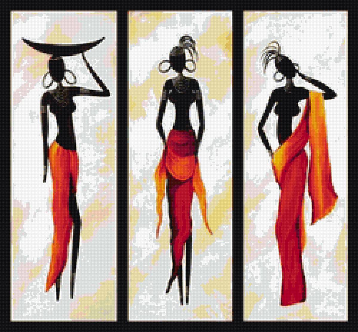 триптих африканки - стиль, черно-бело-красный, женщина, триптих, африка - предпросмотр
