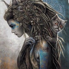 Схема вышивки «Девушка и кот»