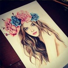 Схема вышивки «девушка рисованная в венке»