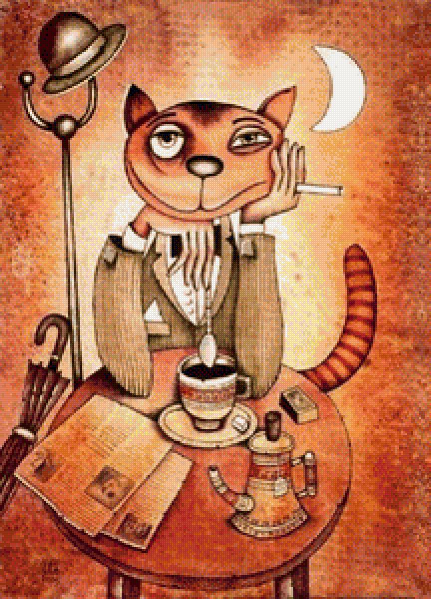 "Старый холостяк" - кот, фентази, в кафе - предпросмотр