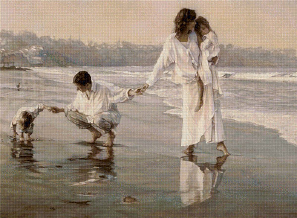 вечерняя прогулка - вечер, семья, прогулка, пляж, море - предпросмотр