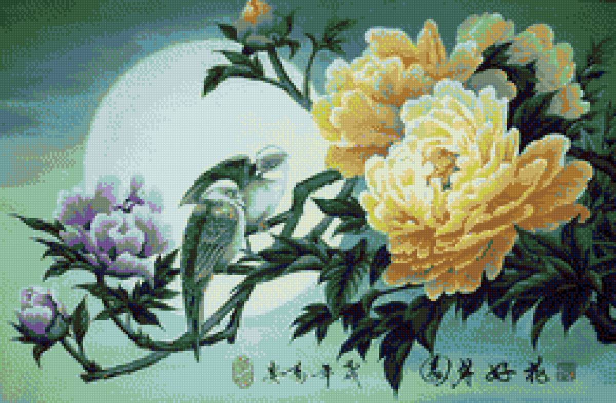 птицы цветы и луна китайского художника ван ана - птицы - предпросмотр