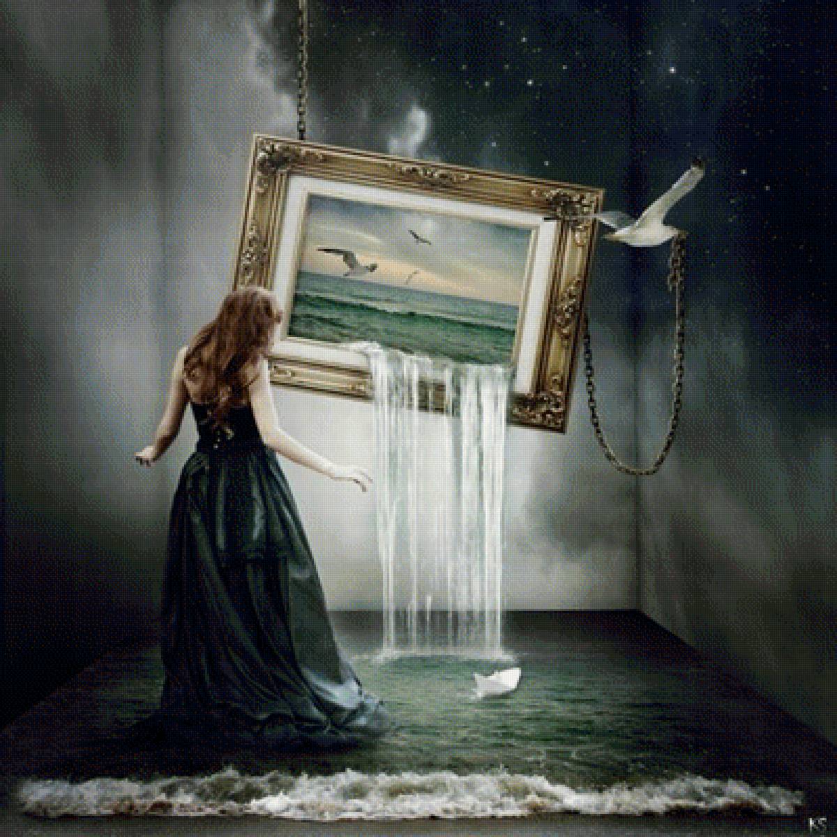 Мир внутри - картина, море, девушка - предпросмотр