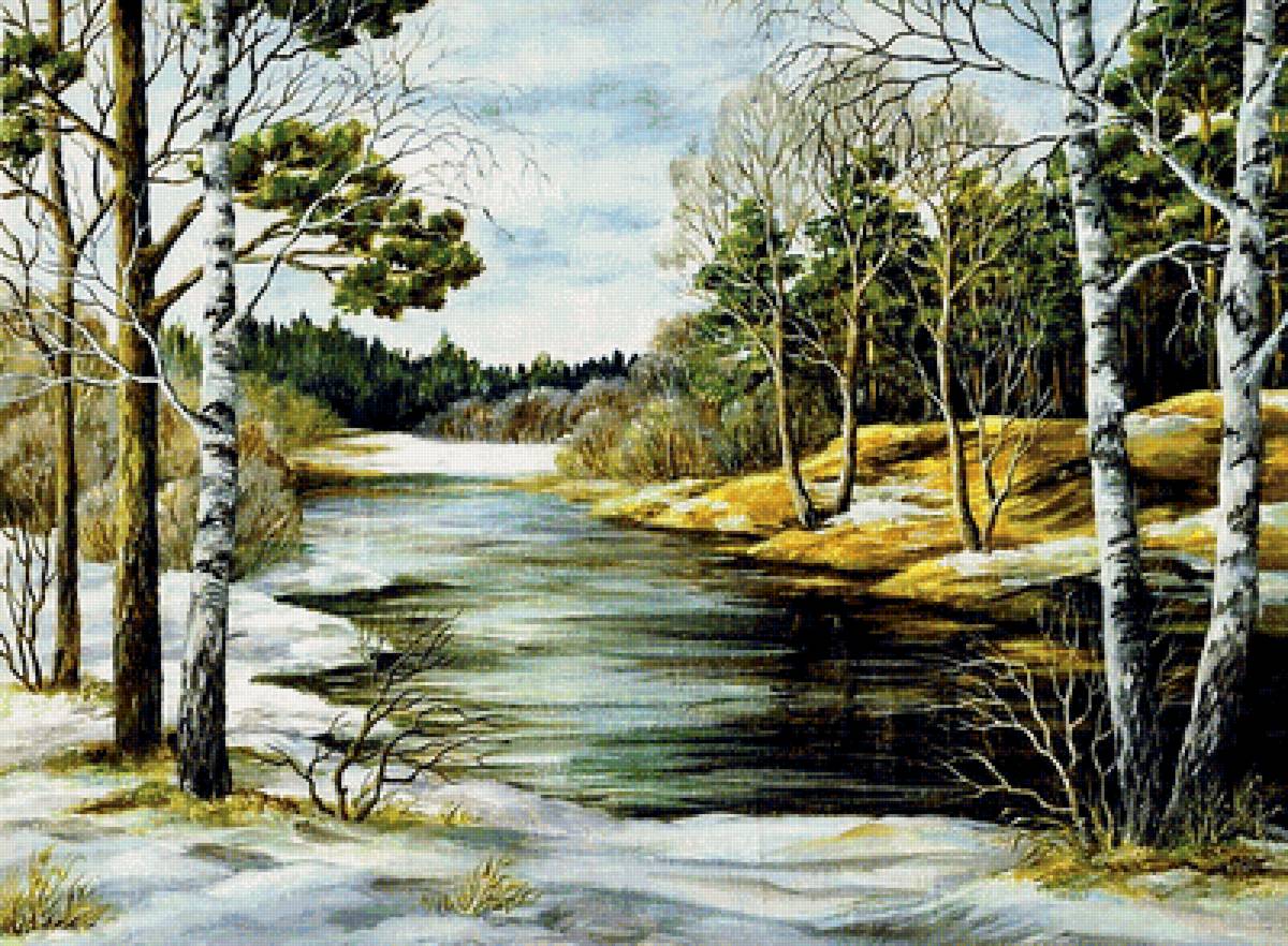 "Весна идёт - весне дорогу!" - весна, лес, березы, река, пейзаж, снег, ручей - предпросмотр