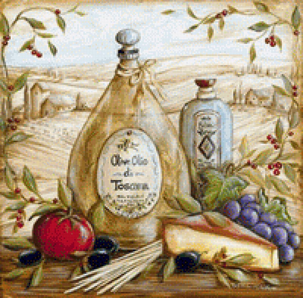 натюрморт - сыр, вино, виноград - предпросмотр