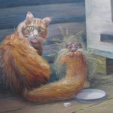 Схема вышивки «Кот и домовой»