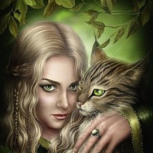 Схема вышивки «девушкаи кошка»